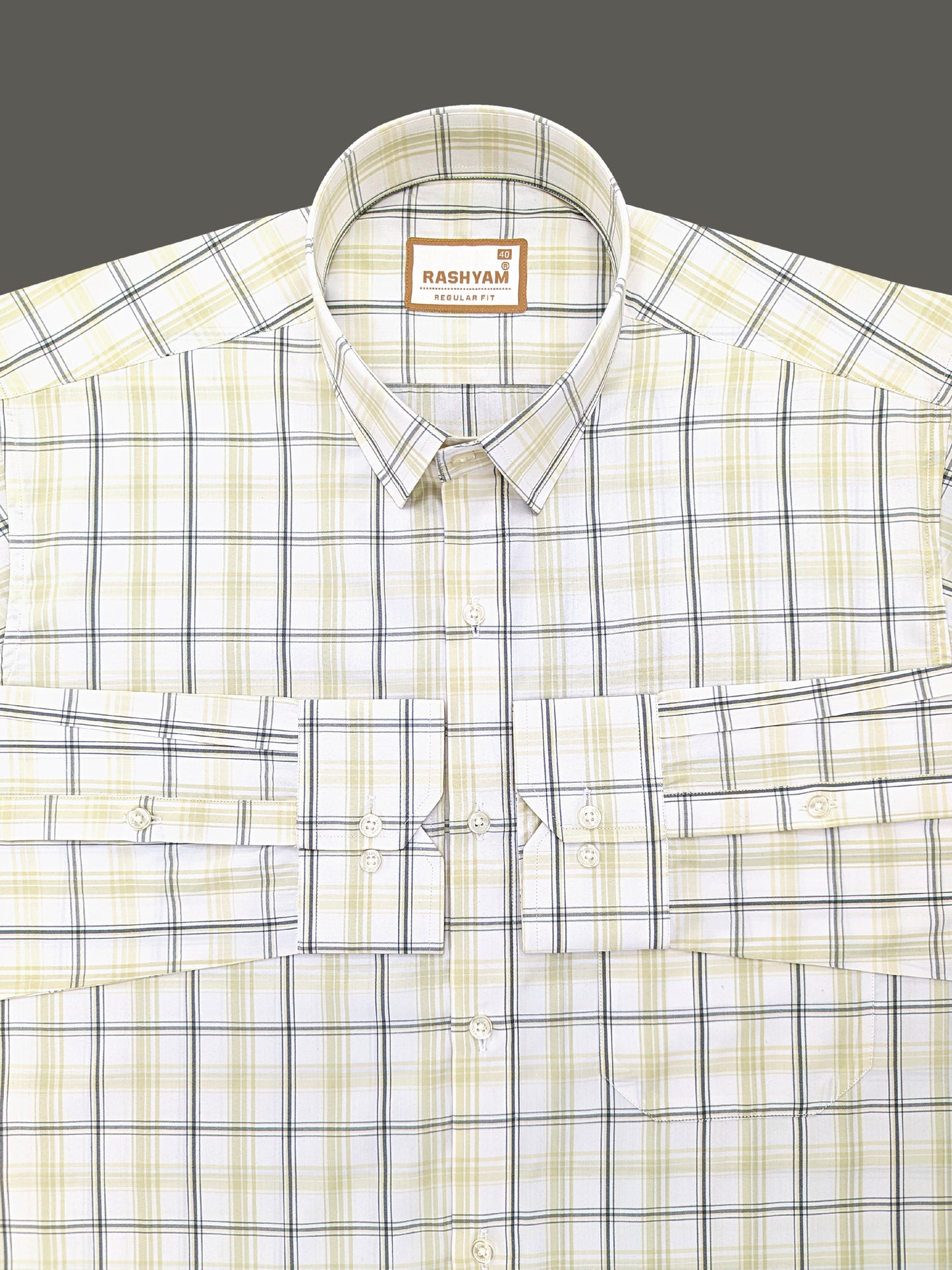 Faenza Premium Cotton Cream and Black Checks On White Formal Shirt For men