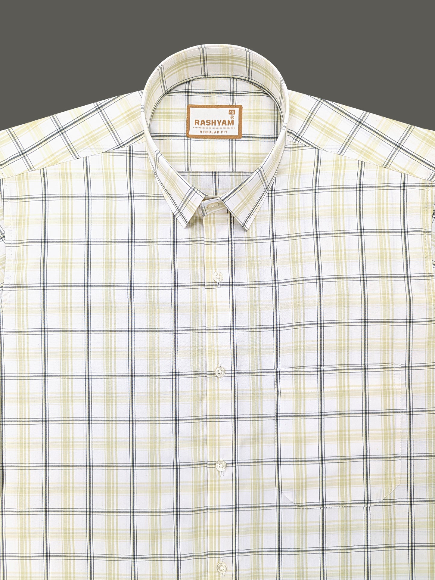 Faenza Premium Cotton Cream and Black Checks On White Formal Shirt For men