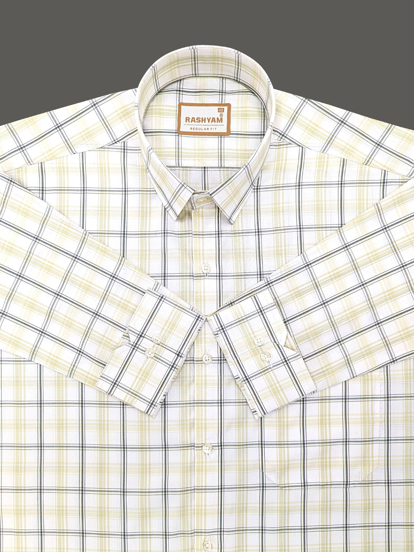 Faenza Premium Cotton Cream and Black Checks On White Formal Shirt For men