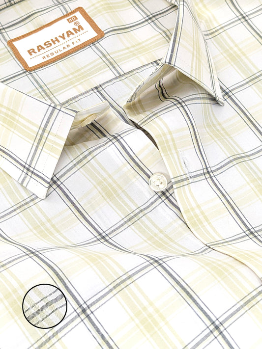 Faenza Premium Cotton Cream and Black Checks On White Formal Shirt For men