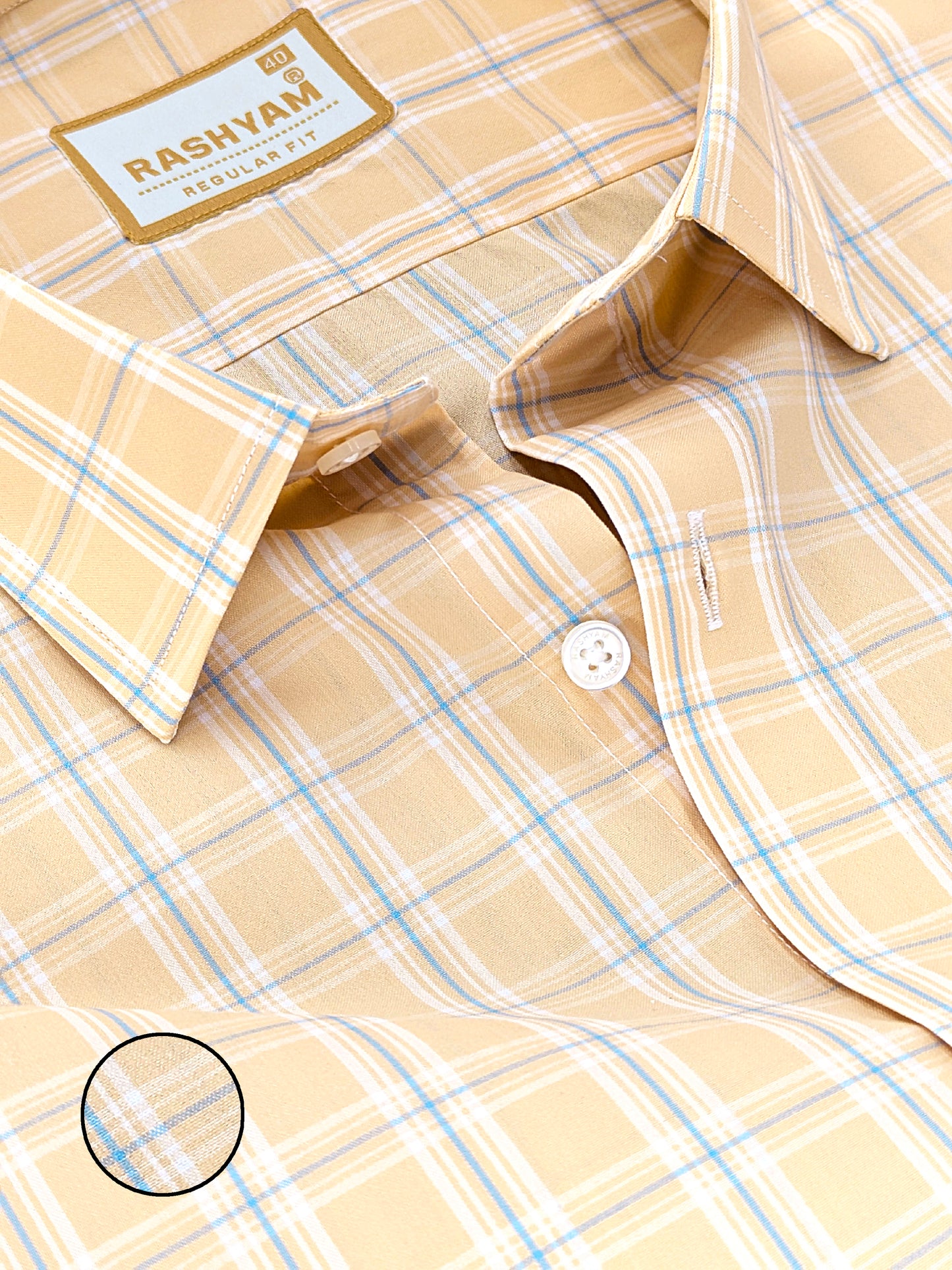 Faenza Premium Cotton Blue Checks On Peach Formal Shirt For men