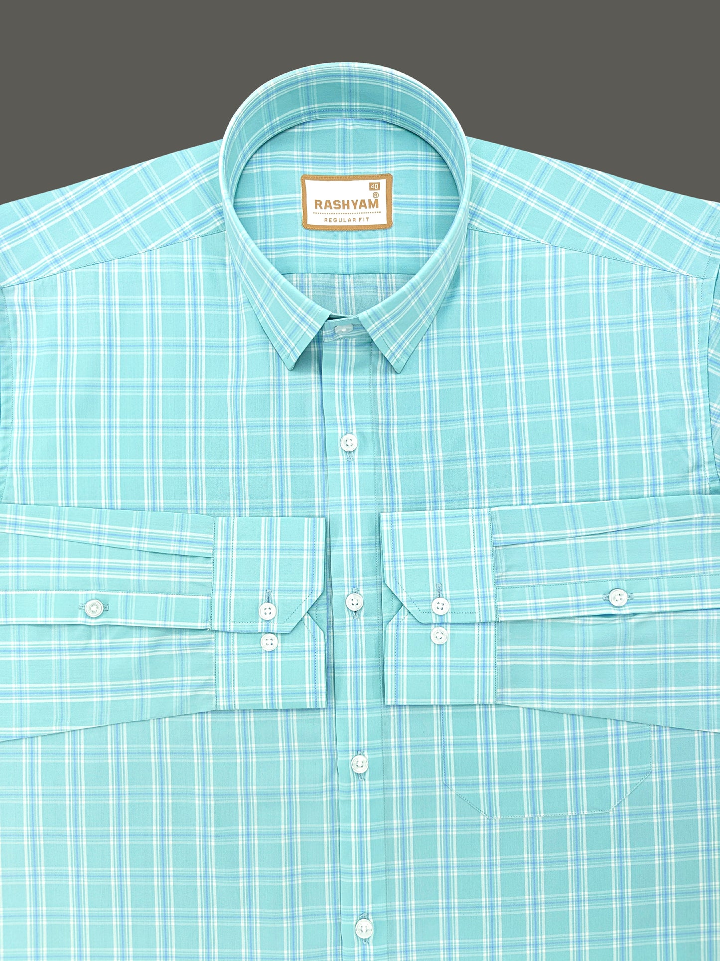 Faenza Premium Cotton Blue Checks On Pixie Green Formal Shirt For men