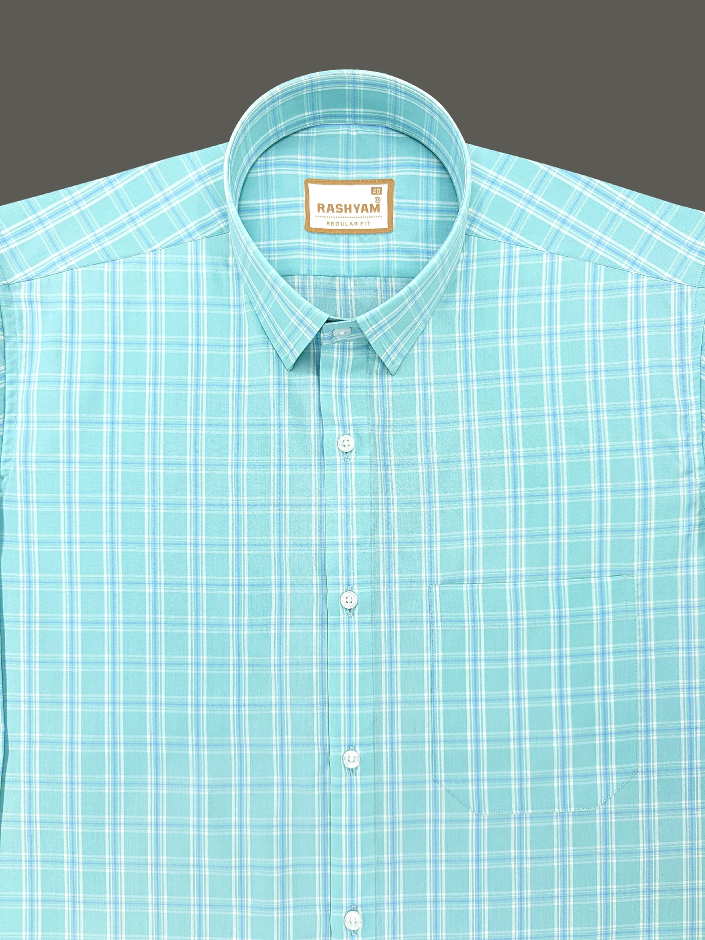 Faenza Premium Cotton Blue Checks On Pixie Green Formal Shirt For men