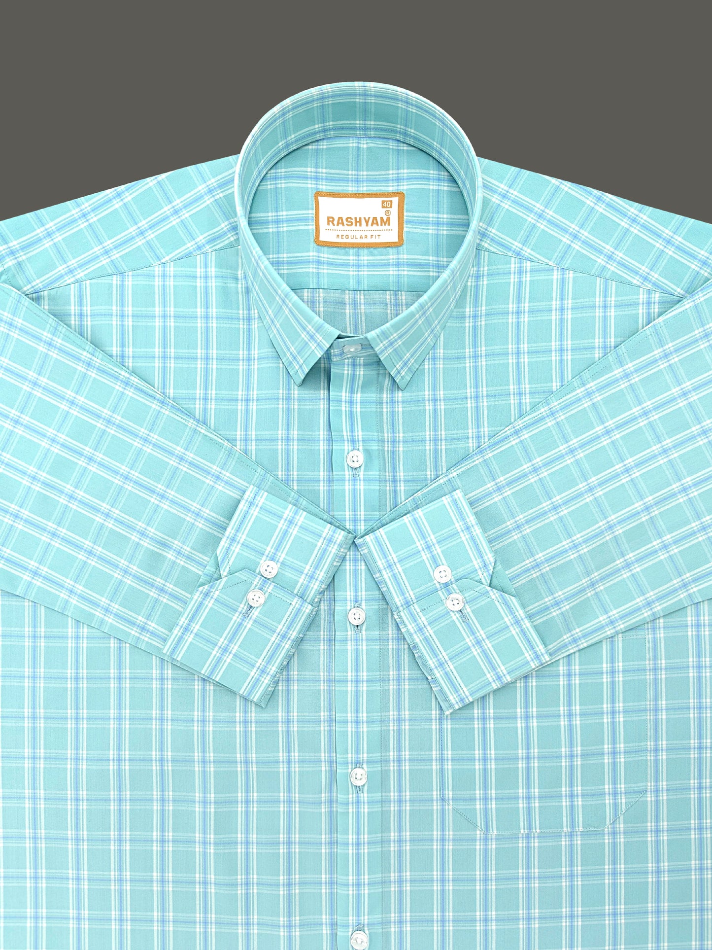 Faenza Premium Cotton Blue Checks On Pixie Green Formal Shirt For men