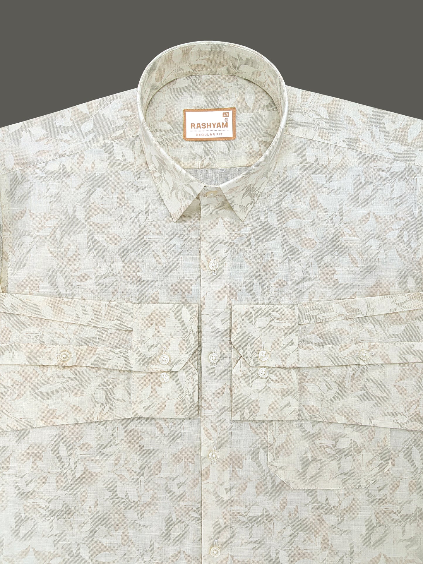 Pescara Italian Linen Cotton Creamy Elegant Foliage Printed Shirt