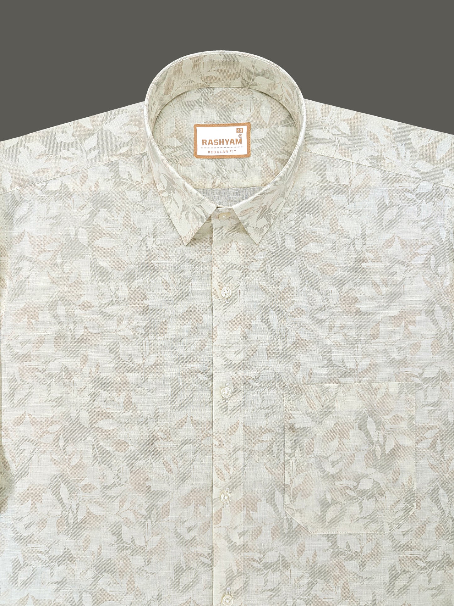 Pescara Italian Linen Cotton Creamy Elegant Foliage Printed Shirt