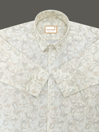 Pescara Italian Linen Cotton Creamy Elegant Foliage Printed Shirt