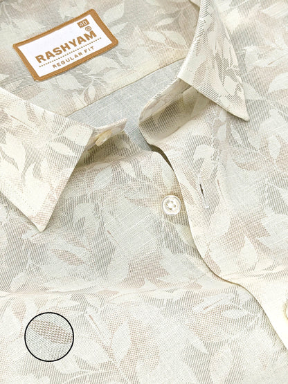 Pescara Italian Linen Cotton Creamy Elegant Foliage Printed Shirt