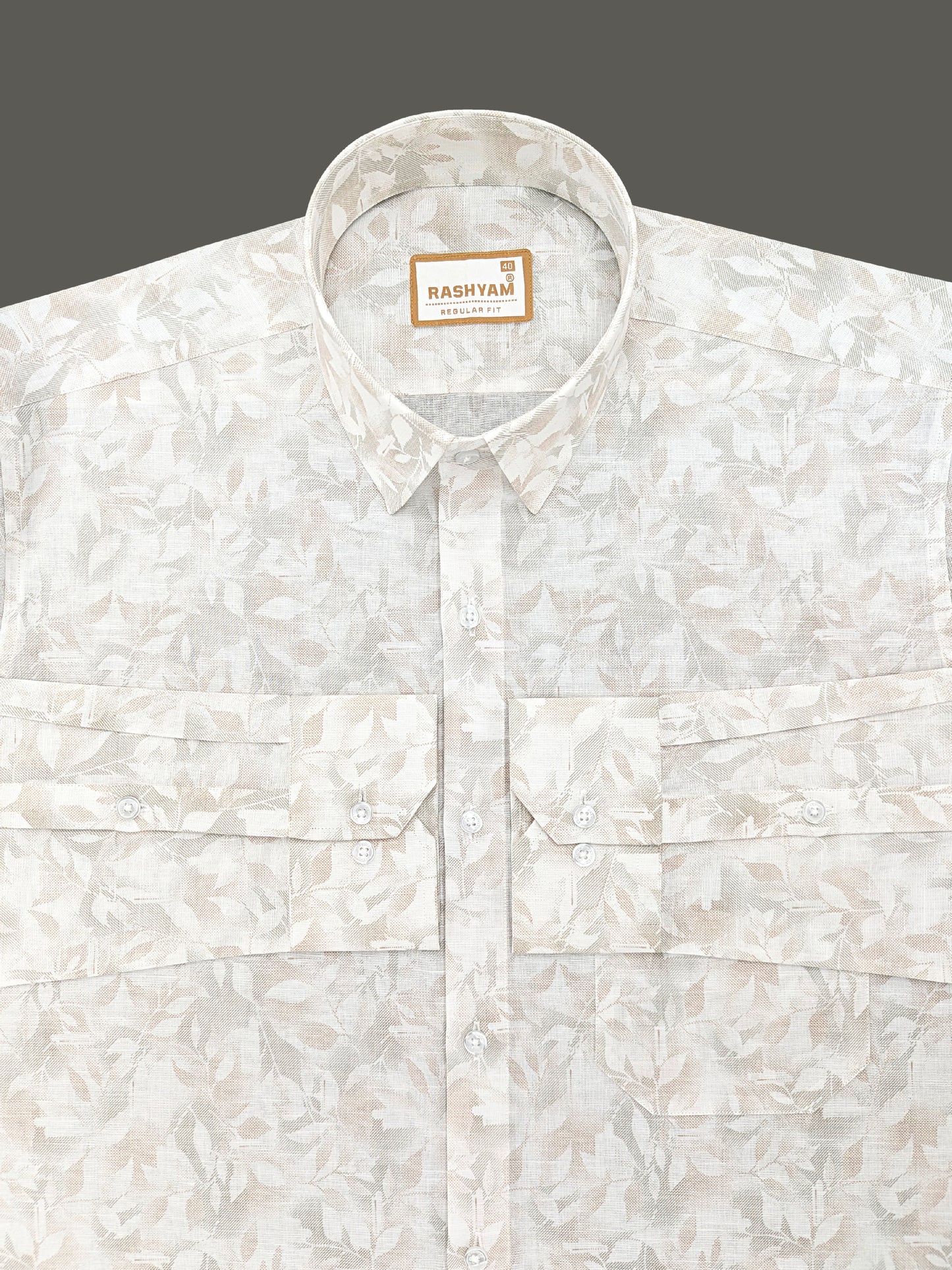 Pescara Italian Linen Cotton Graceful Leaf Print On White Shirt