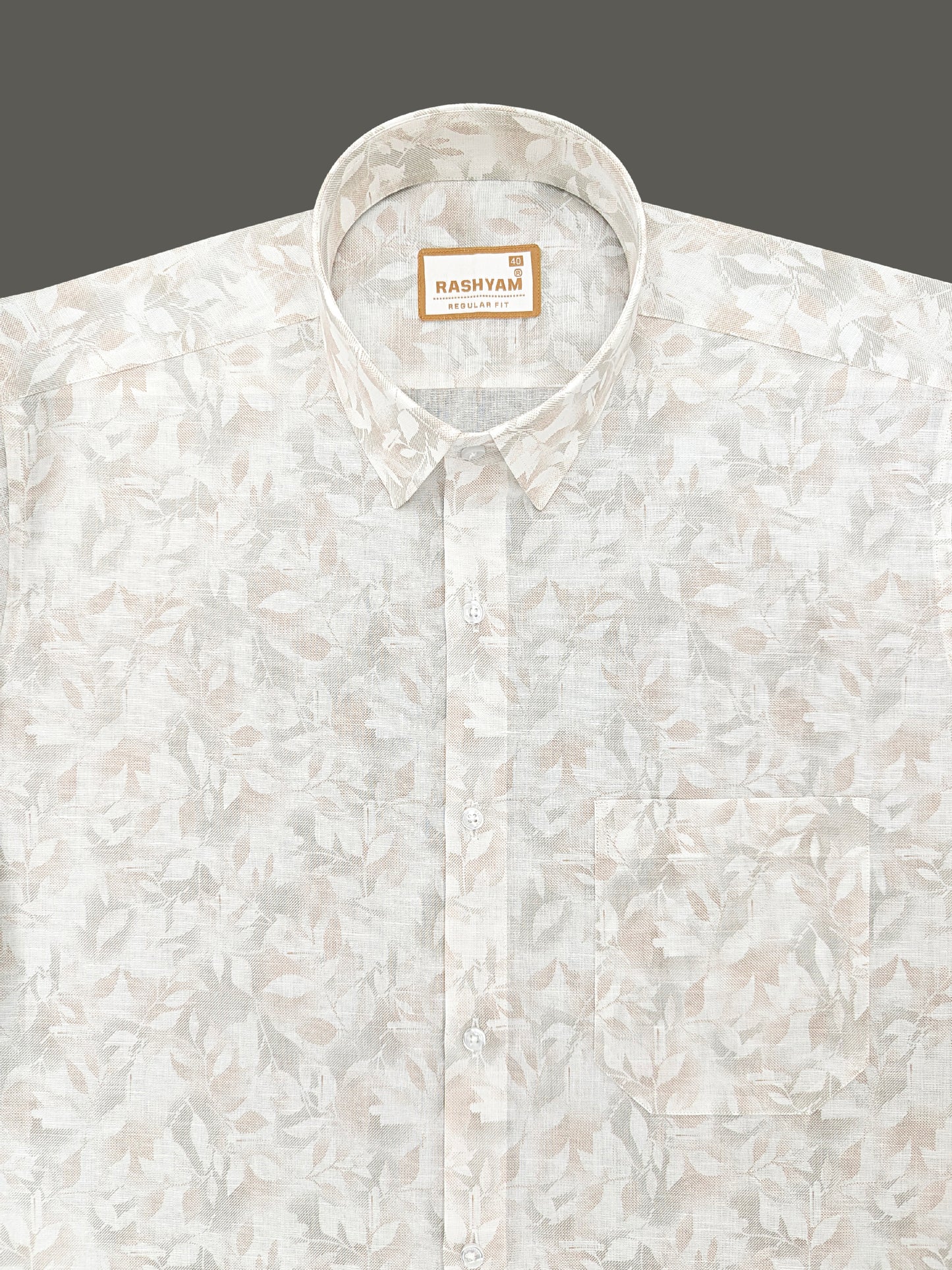 Pescara Italian Linen Cotton Graceful Leaf Print On White Shirt