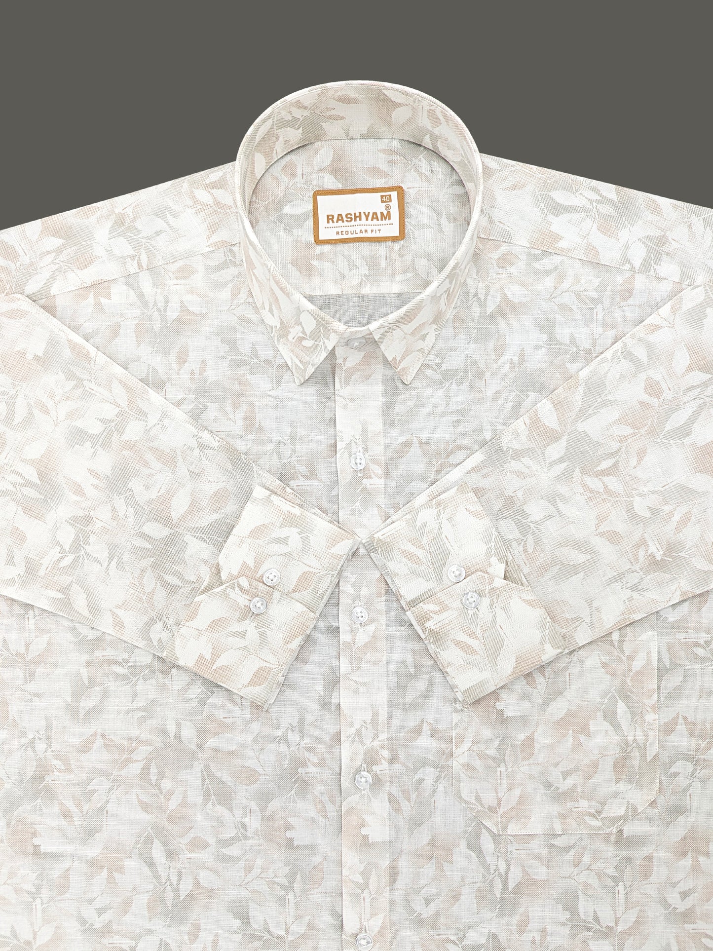 Pescara Italian Linen Cotton Graceful Leaf Print On White Shirt