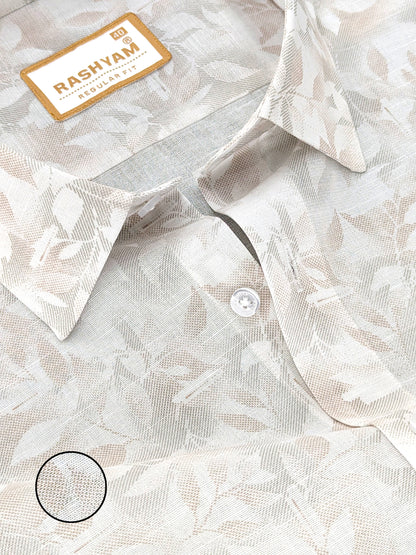 Pescara Italian Linen Cotton Graceful Leaf Print On White Shirt