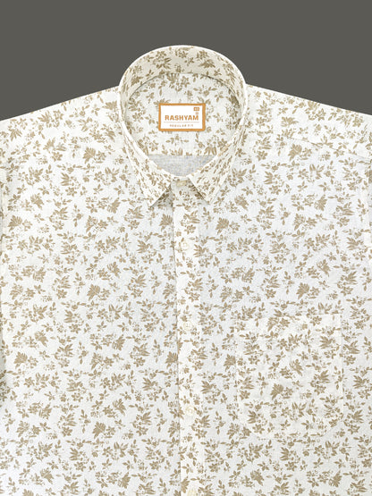 Pescara Italian Linen Cotton Browny Vintage Floral Print On Cream Shirt