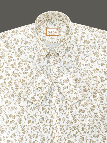 Pescara Italian Linen Cotton Browny Vintage Floral Print On Cream Shirt