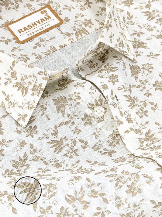 Pescara Italian Linen Cotton Browny Vintage Floral Print On Cream Shirt