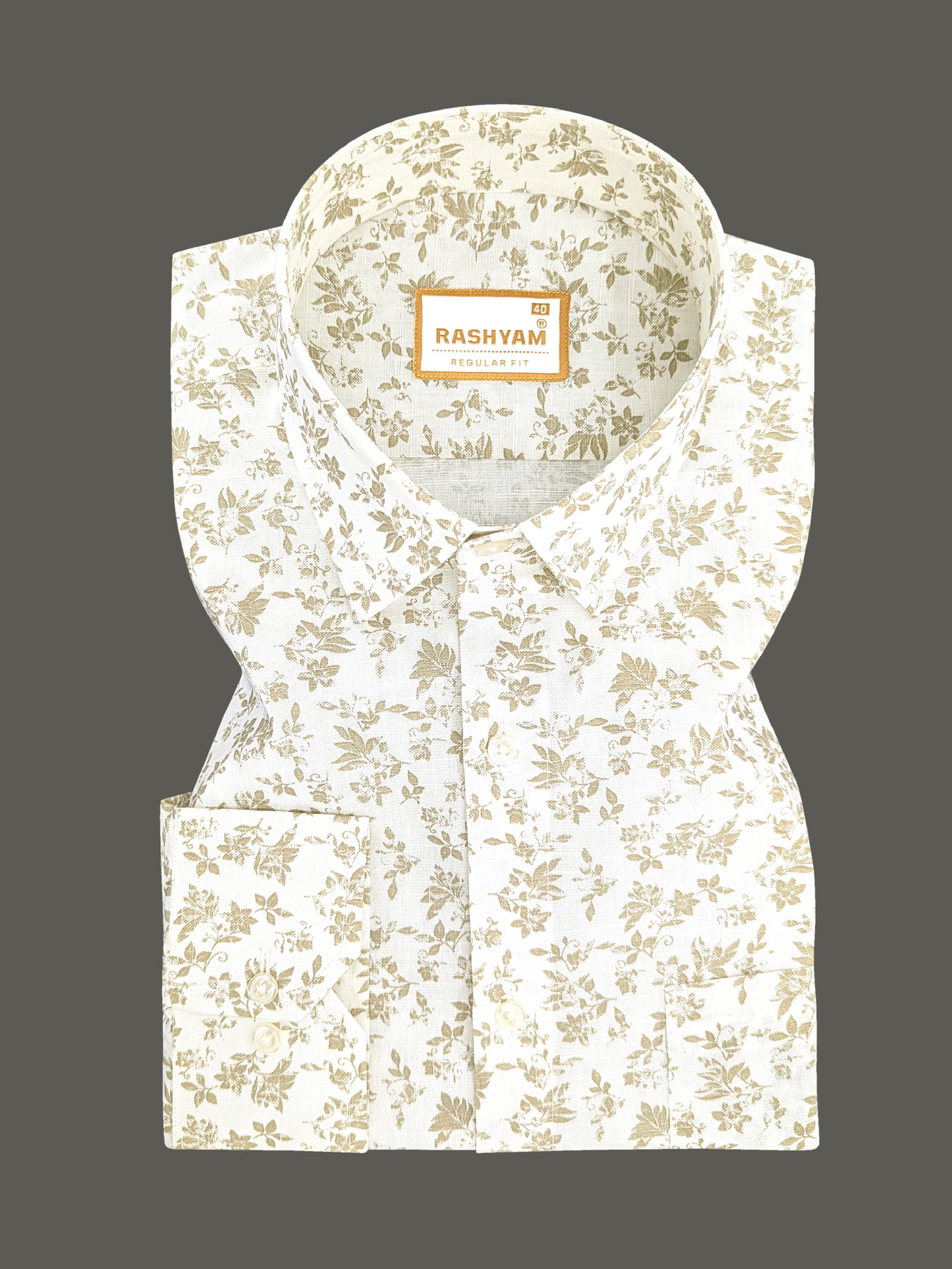 Pescara Italian Linen Cotton Browny Vintage Floral Print On Cream Shirt