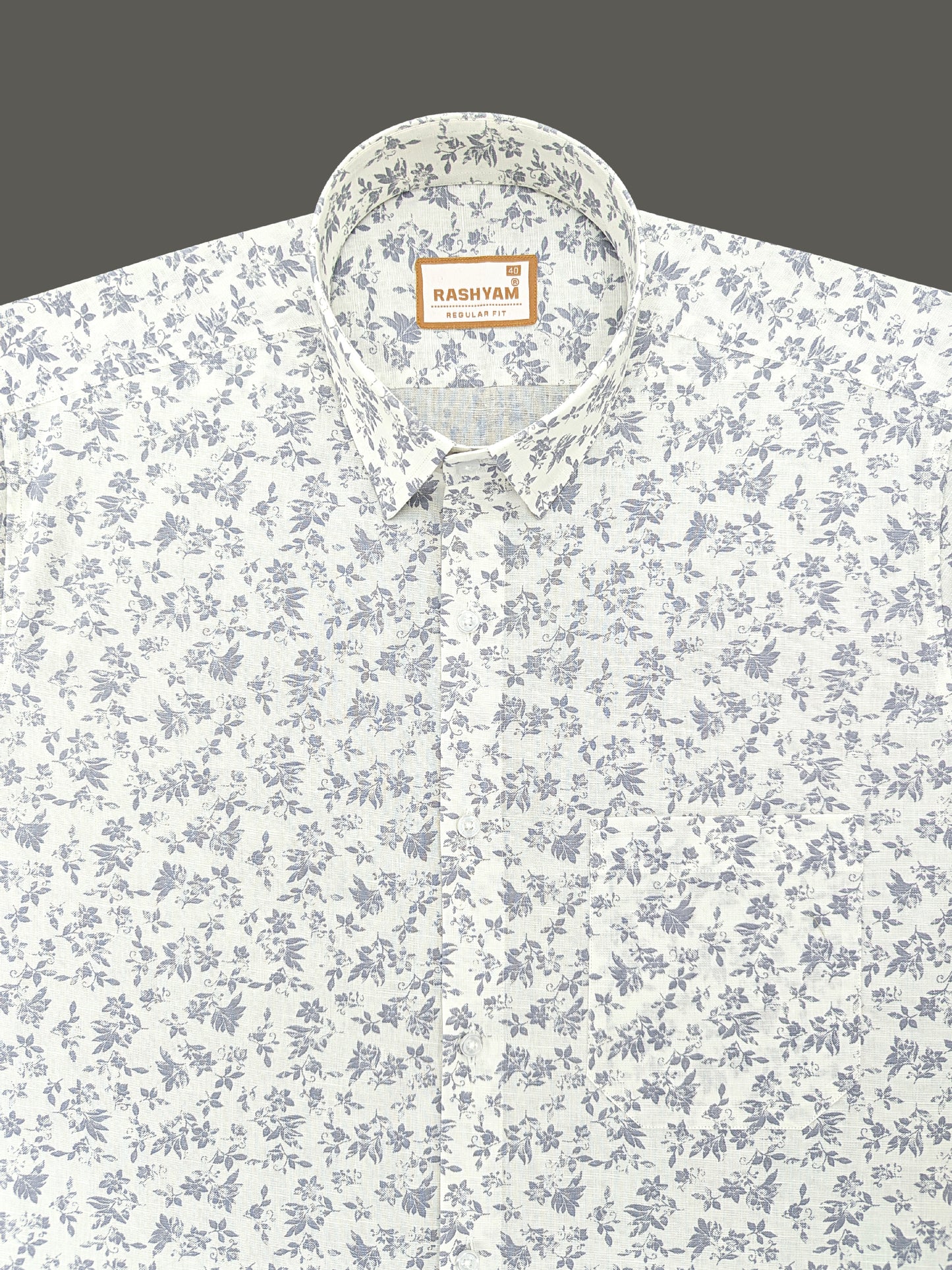 Pescara Italian Linen Cotton Dusty Blue Floral Print On Cream Shirt