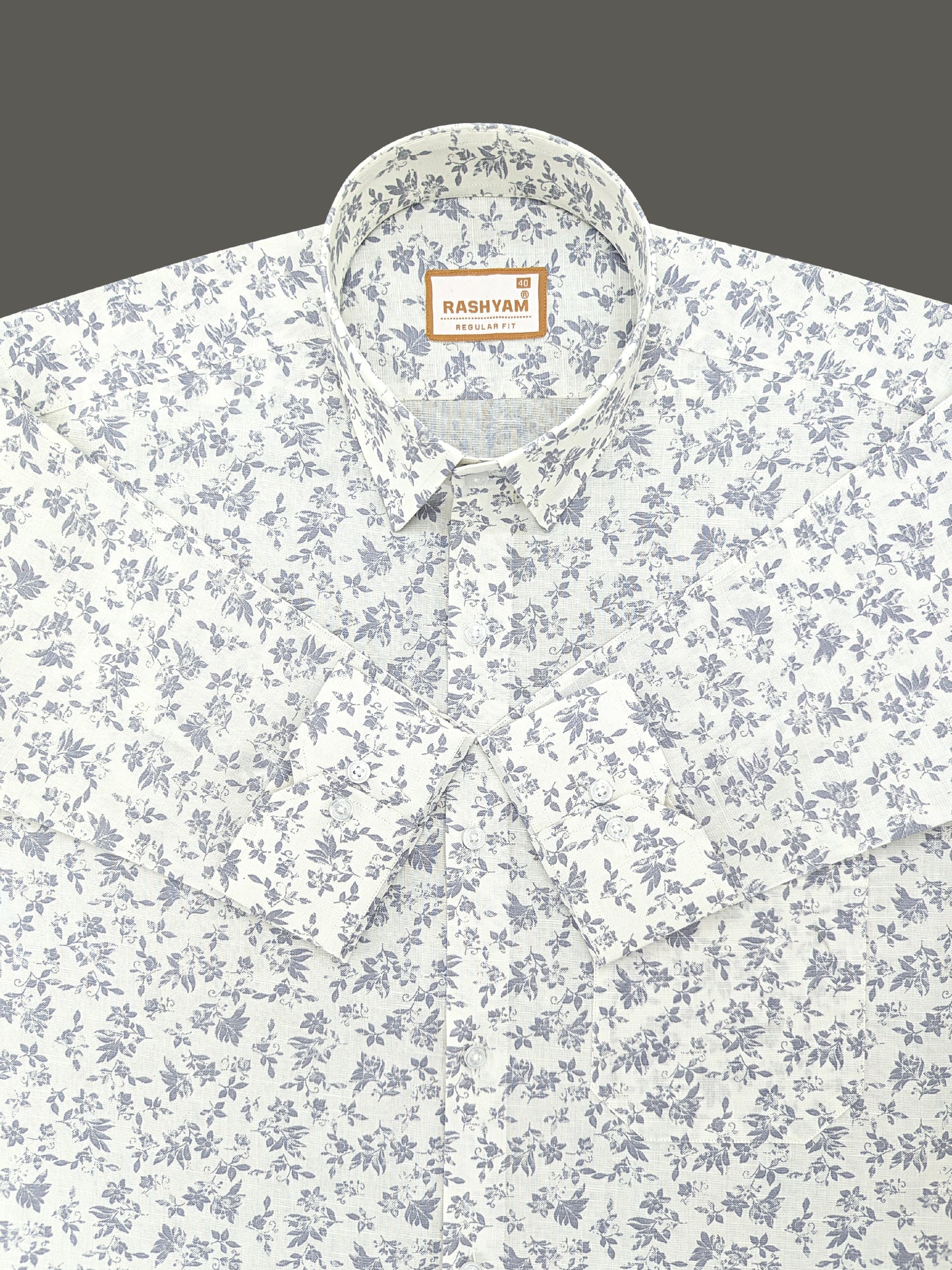 Pescara Italian Linen Cotton Dusty Blue Floral Print On Cream Shirt