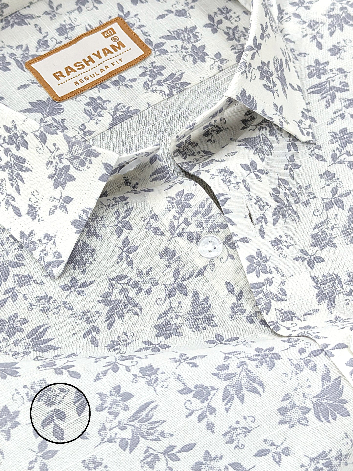 Pescara Italian Linen Cotton Dusty Blue Floral Print On Cream Shirt