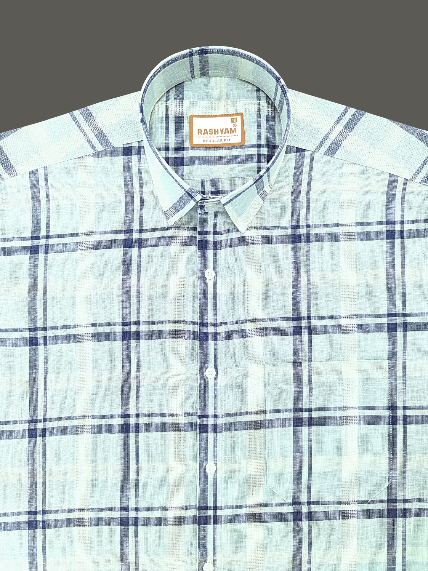 Premium Linen Cotton Greenish Cyan With Blue Checks Shirt For Men