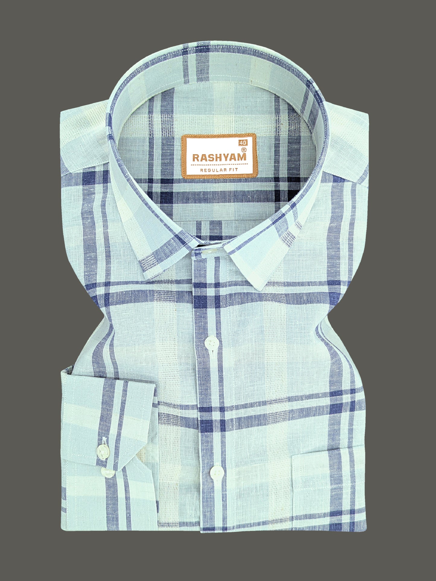 Premium Linen Cotton Greenish Cyan With Blue Checks Shirt For Men