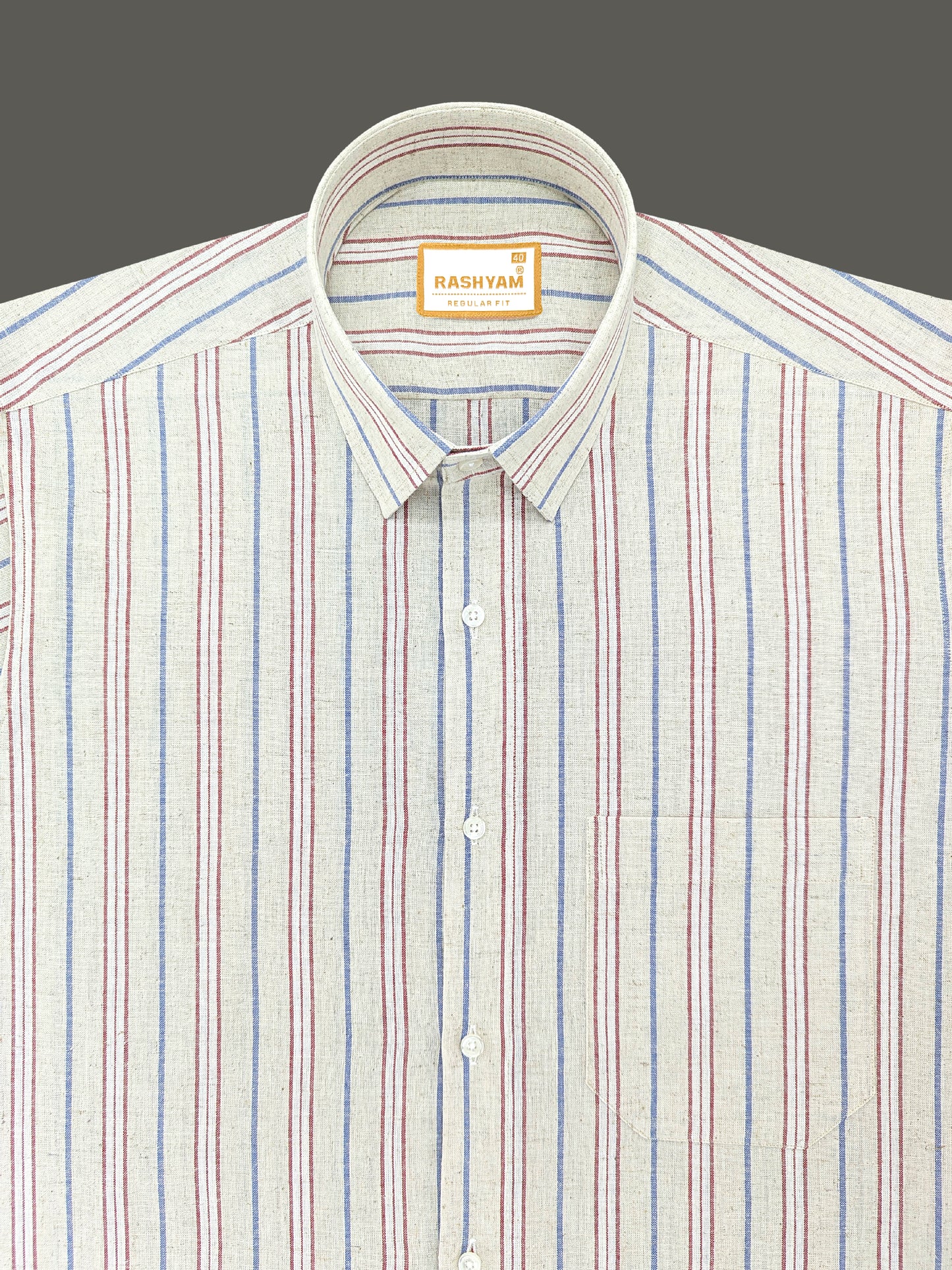 Pescara Italian Linen Cotton Blue And Maroon Line On Cream Shirt