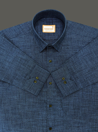 Chianti Premium Oxford Cotton Denim Blue Formal Shirt For Men