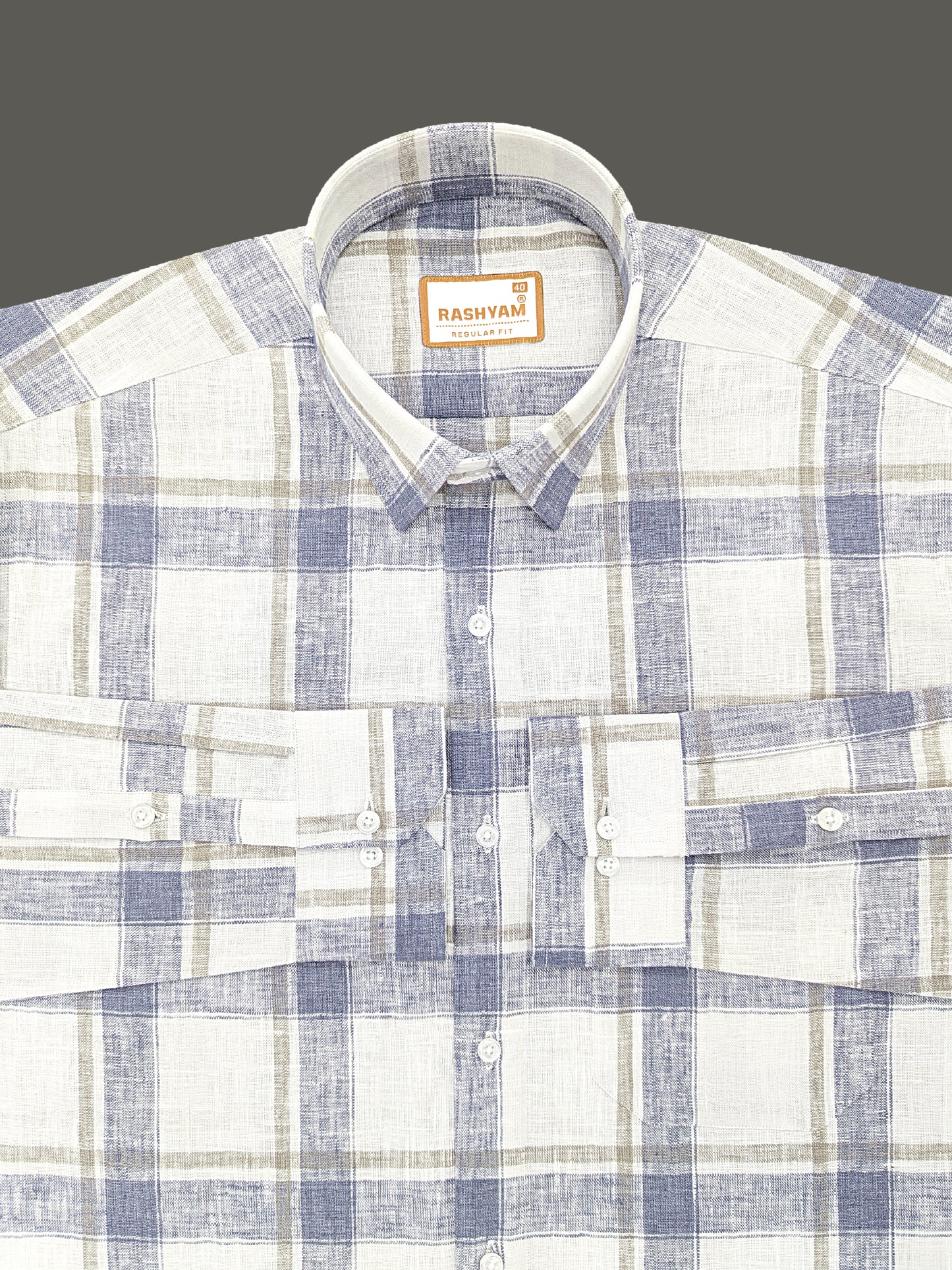 Ceriana Luxurious Italian Linen Cotton Navy Blue Checks On Cream Formal Shirt
