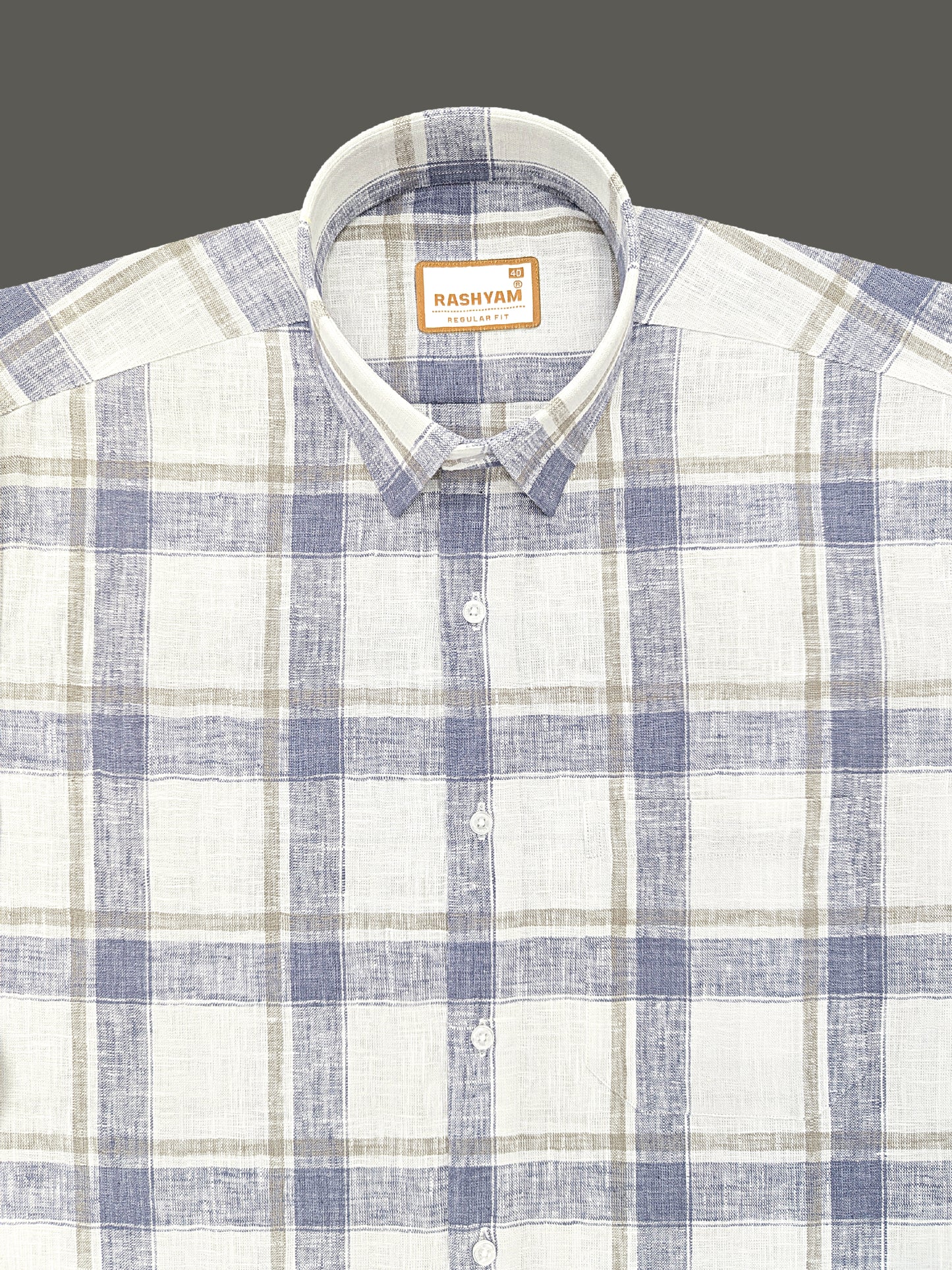 Ceriana Luxurious Italian Linen Cotton Navy Blue Checks On Cream Formal Shirt