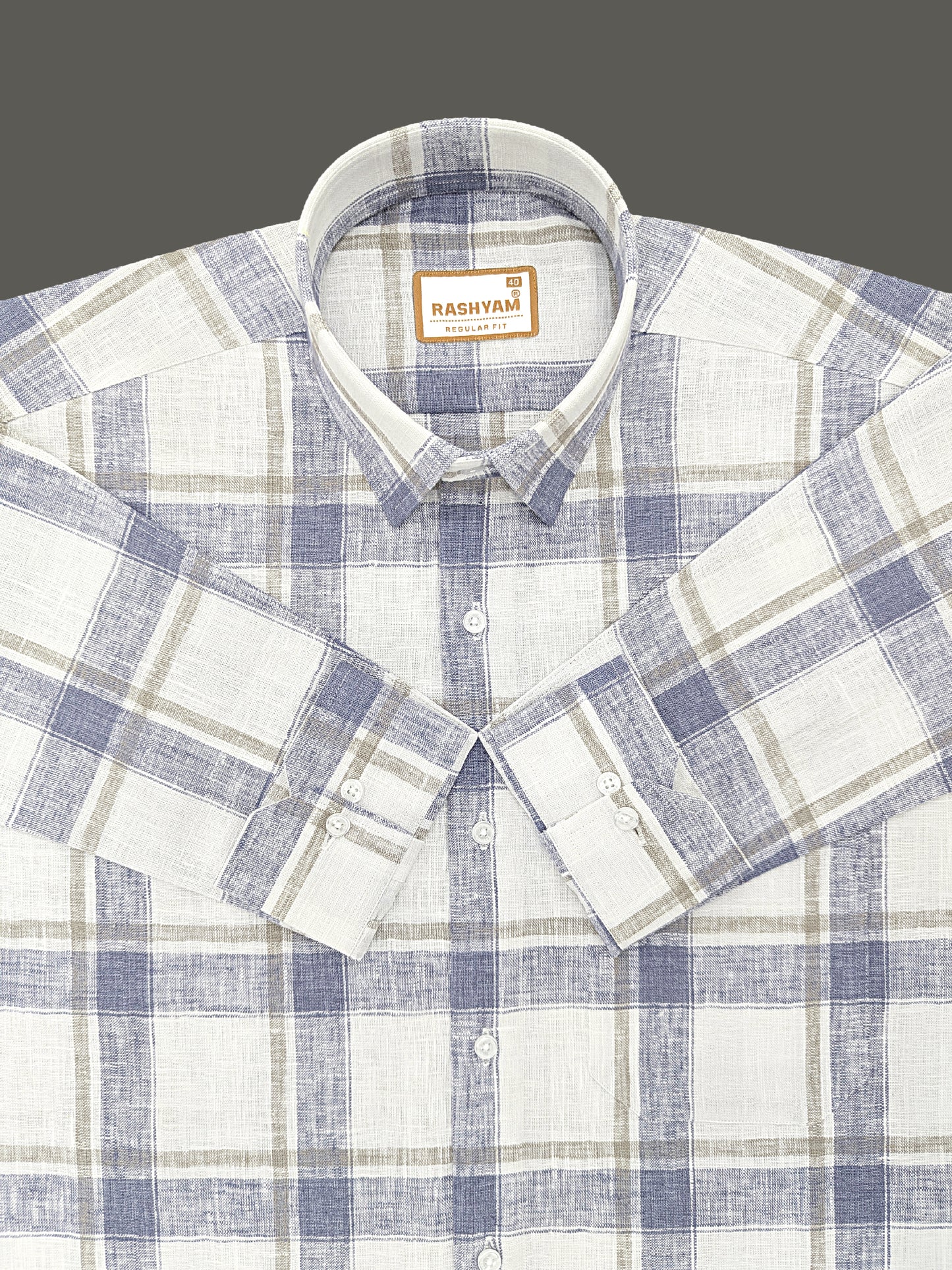 Ceriana Luxurious Italian Linen Cotton Navy Blue Checks On Cream Formal Shirt
