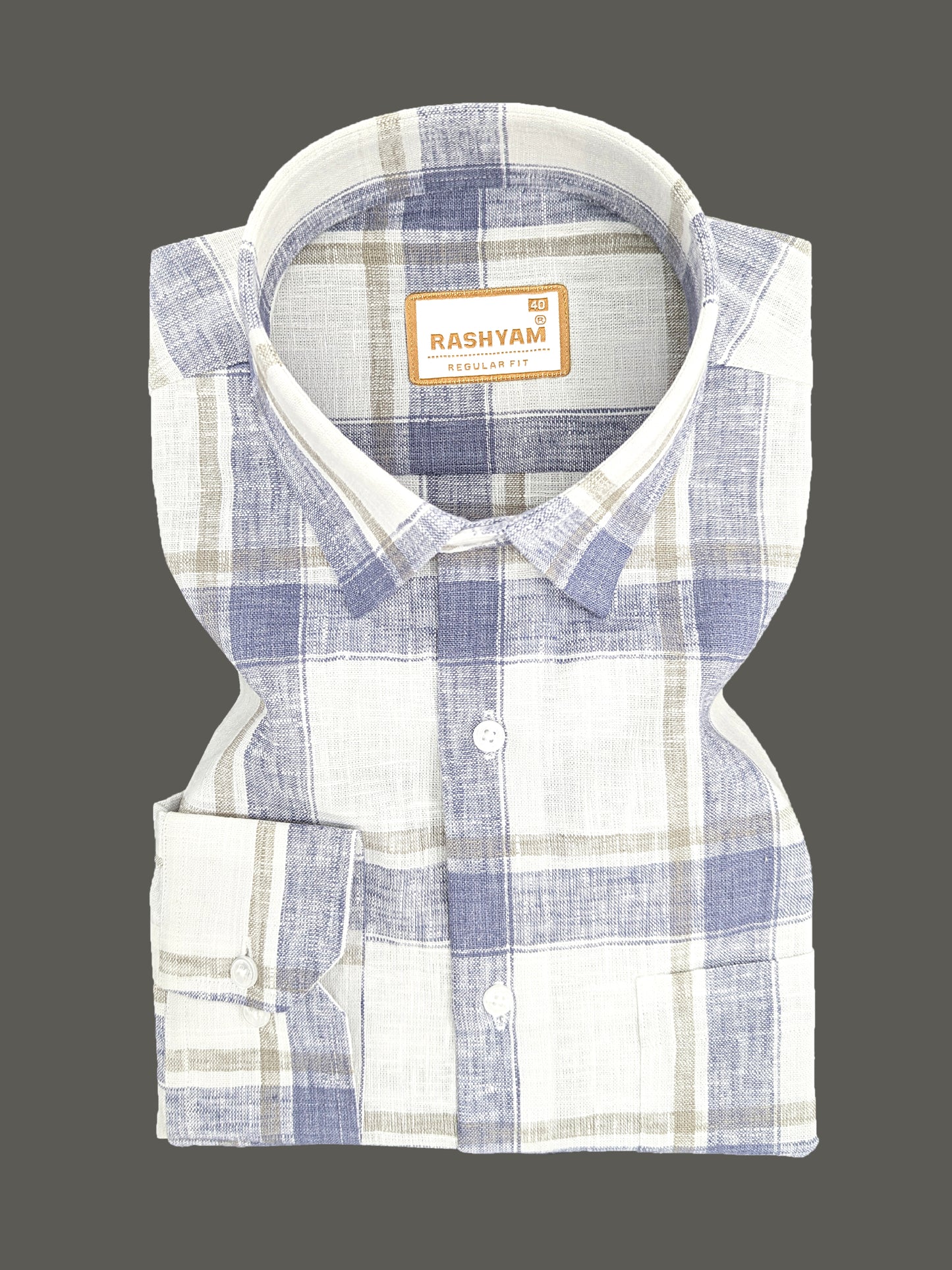 Ceriana Luxurious Italian Linen Cotton Navy Blue Checks On Cream Formal Shirt