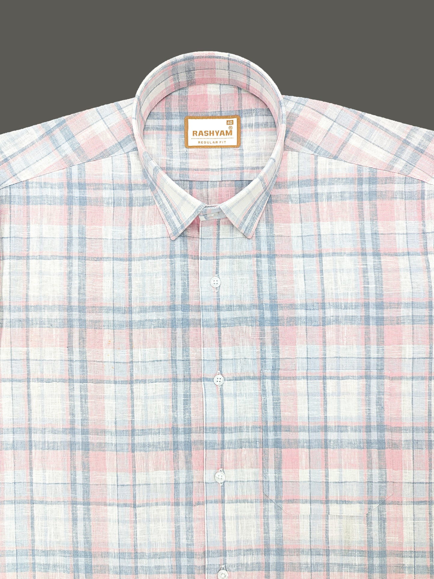 Ceriana Luxurious Italian Linen Cotton Peach And Grey Checks On Cream Formal Shirt