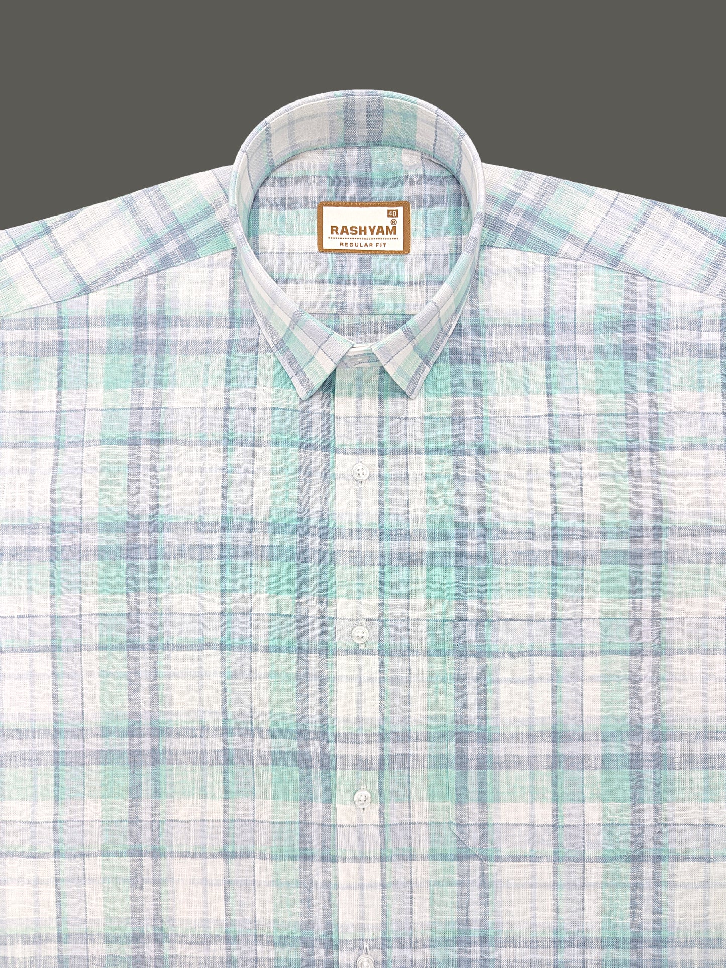 Ceriana Luxurious Italian Linen Cotton Cyan With Grey Checks On Cream Formal Shirt