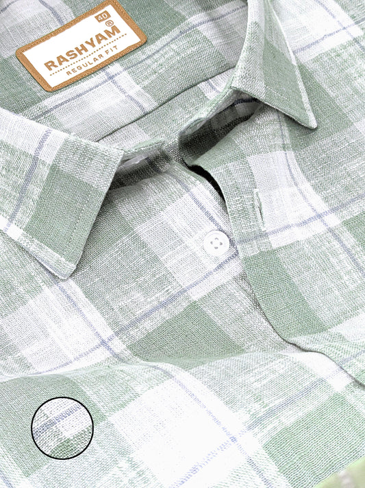 Ceriana Luxurious Italian Linen Cotton Mountain Green Checks On Cream Formal Shirt