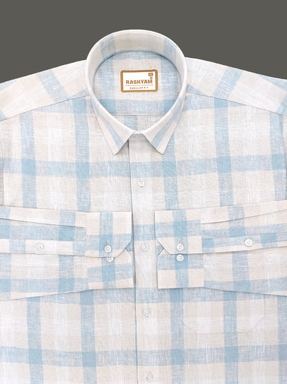 Ceriana Luxurious Italian Linen Light Lavender With Light Blue Checks Formal Shirt