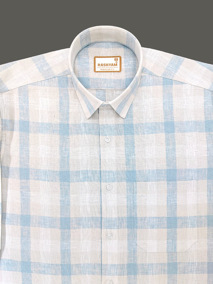 Ceriana Luxurious Italian Linen Light Lavender With Light Blue Checks Formal Shirt