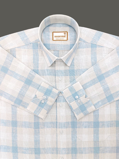 Ceriana Luxurious Italian Linen Light Lavender With Light Blue Checks Formal Shirt