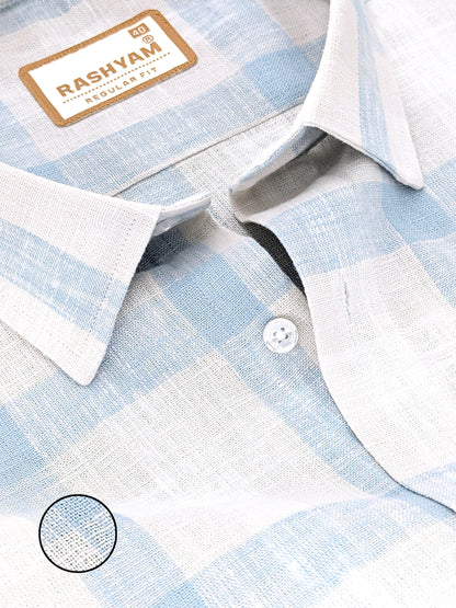Ceriana Luxurious Italian Linen Light Lavender With Light Blue Checks Formal Shirt