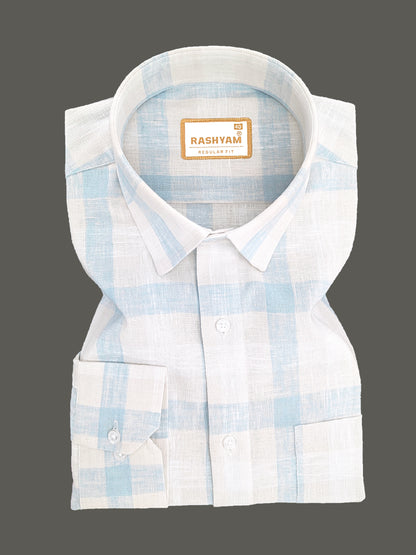 Ceriana Luxurious Italian Linen Light Lavender With Light Blue Checks Formal Shirt