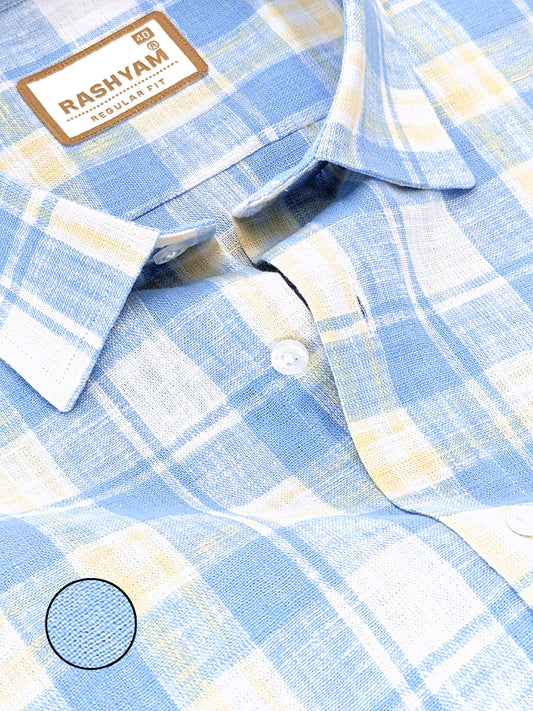 Ceriana Luxurious Italian Linen Blue with Yellow Checks Formal Shirt