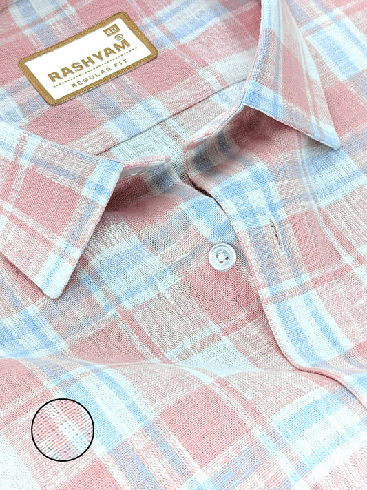 Ceriana Luxurious Italian Linen Reddish Orange Checks Formal Shirt