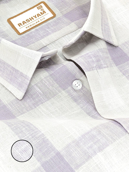 Ceriana Luxurious Italian Linen lavender Checks On Cream Formal Shirt
