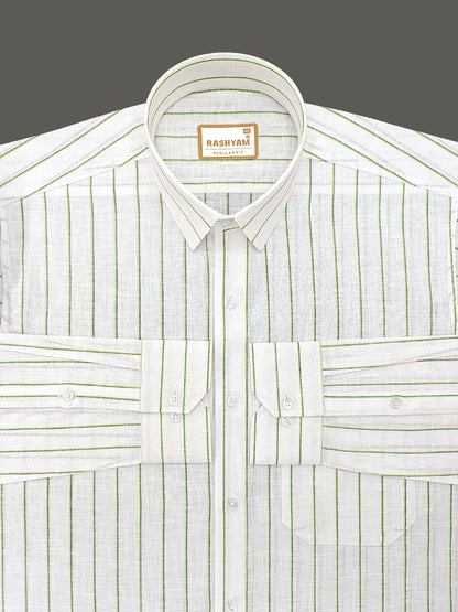 Arezzo Italian Premium Linen Green With Black Mix Line Formal Shirt For Men