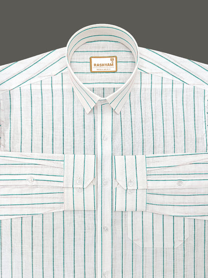Arezzo Italian Premium Linen Aqua With Black Mix Line Formal Shirt For Men