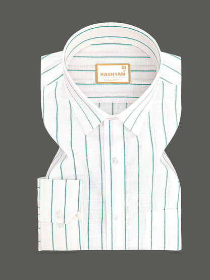 Arezzo Italian Premium Linen Aqua With Black Mix Line Formal Shirt For Men
