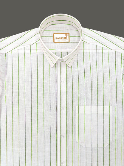 Arezzo Italian Premium Linen Green With Black Mix Line Formal Shirt For Men