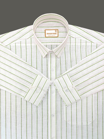 Arezzo Italian Premium Linen Green With Black Mix Line Formal Shirt For Men