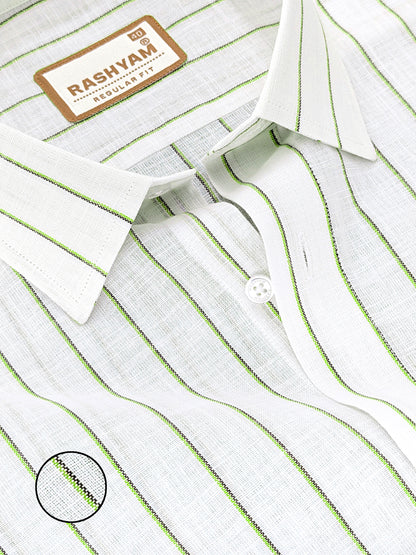 Arezzo Italian Premium Linen Green With Black Mix Line Formal Shirt For Men