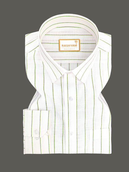 Arezzo Italian Premium Linen Green With Black Mix Line Formal Shirt For Men