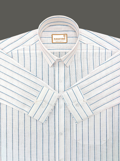 Arezzo Italian Premium Linen Blue With Black Mix Line Formal Shirt For Men